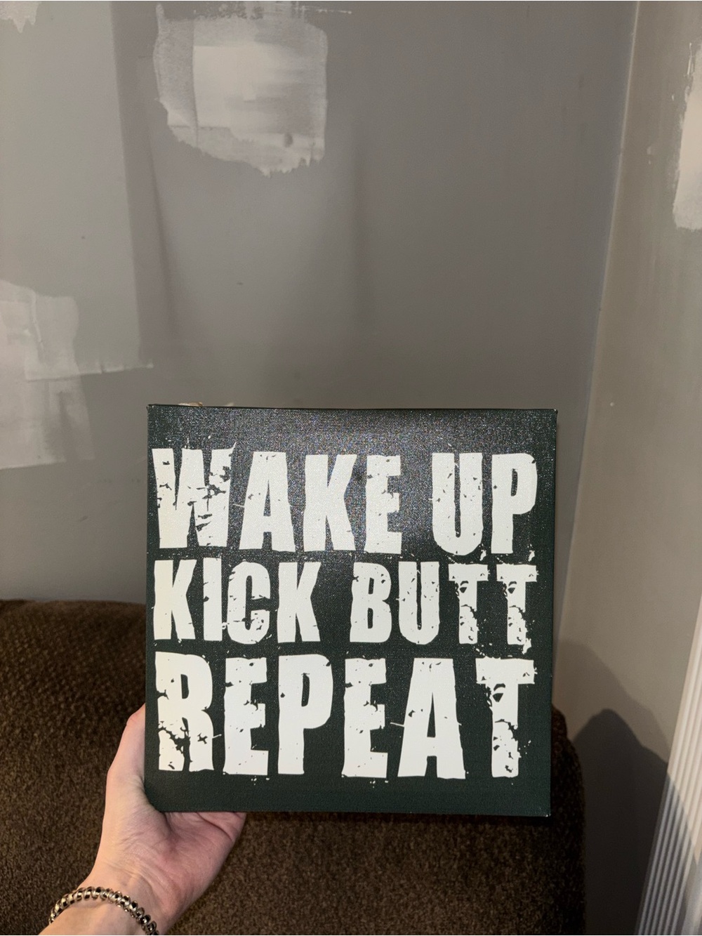 Wake Up Kick Butt Repeat Motivational Wall Art - Black & White